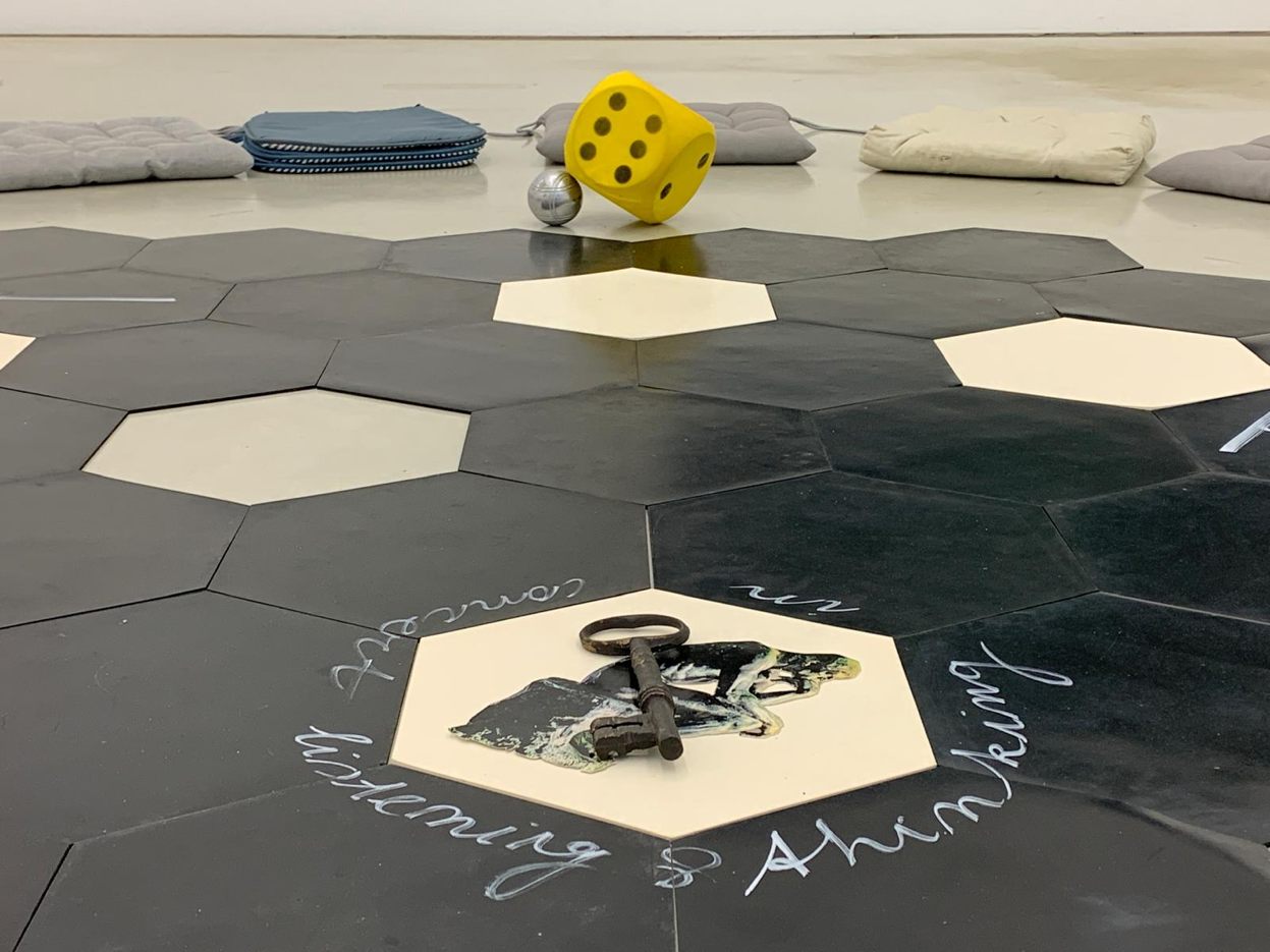 Hexagonaal spelbord — visueel anker van de Thinking in Concert sessie